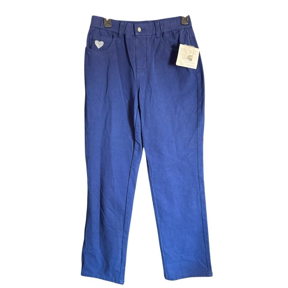 Quacker Factory Dream Jeans Blue Pull-On Rhinestone Heart Pocket Pants XS Short